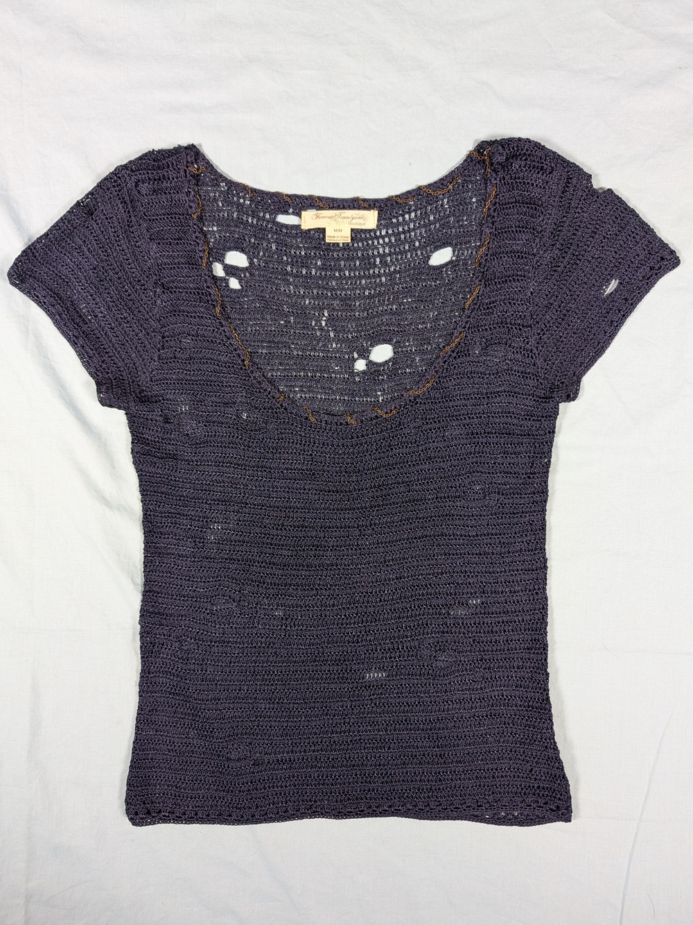 Forever 21 Crochet Scoop Short Sleeve Top - Navy